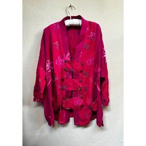 Exotica Women's Pink Kimono Jacket Button Front Pockets Long Sleeve Cardigan